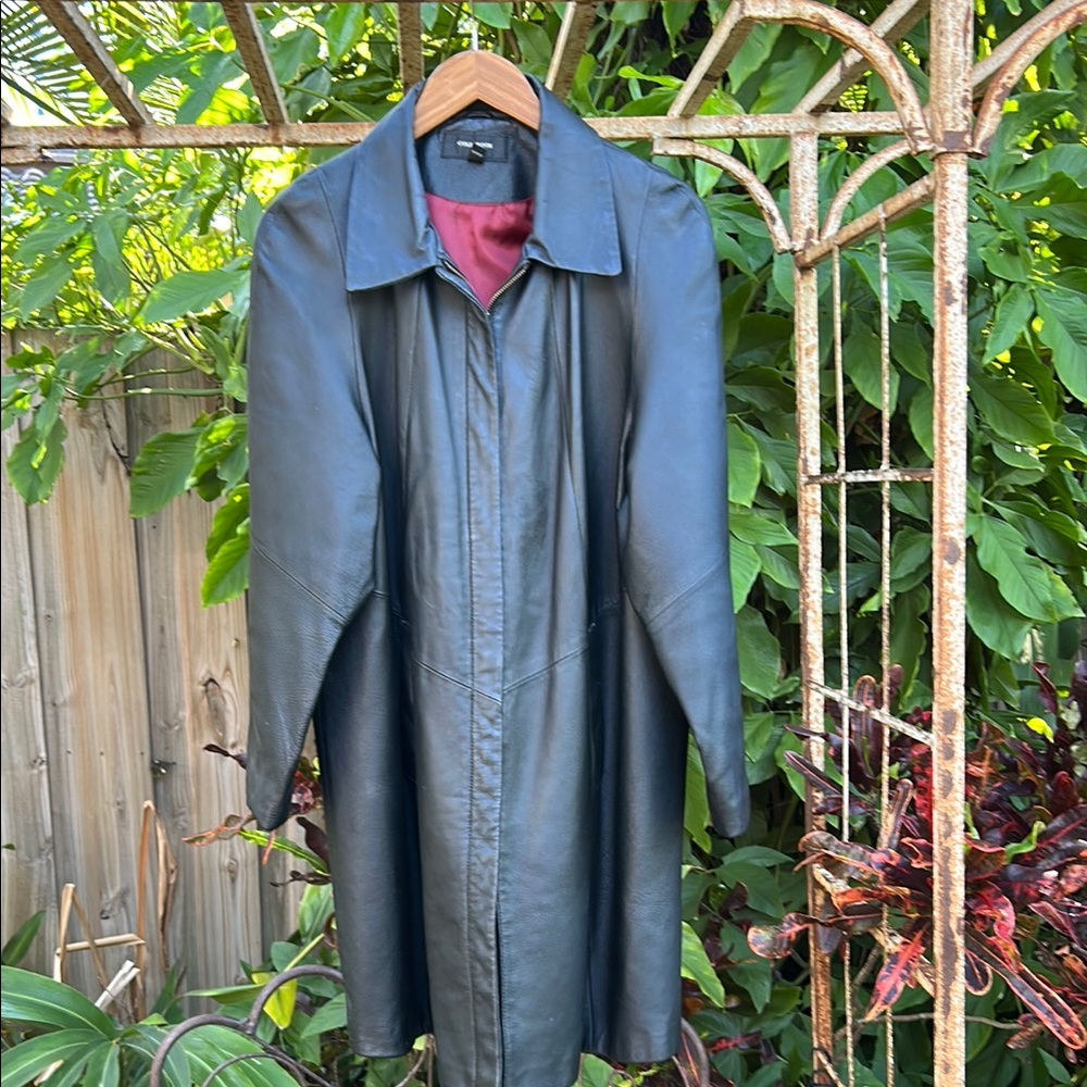 Vintage COLEBROOK Black Leather Zip Up Lined Coat